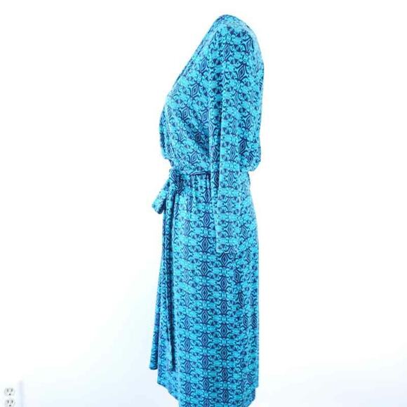 Market & Spruce Faux Wrap Dress O'Hara Ikat LG Blue Tonal, Comfy Knee Length - Picture 3 of 6